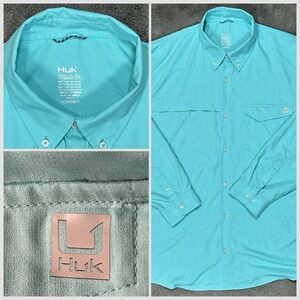 Huk Shirt Men XXXL Green Performance Stretch Vented Fishing Hiking Camp Outdoor